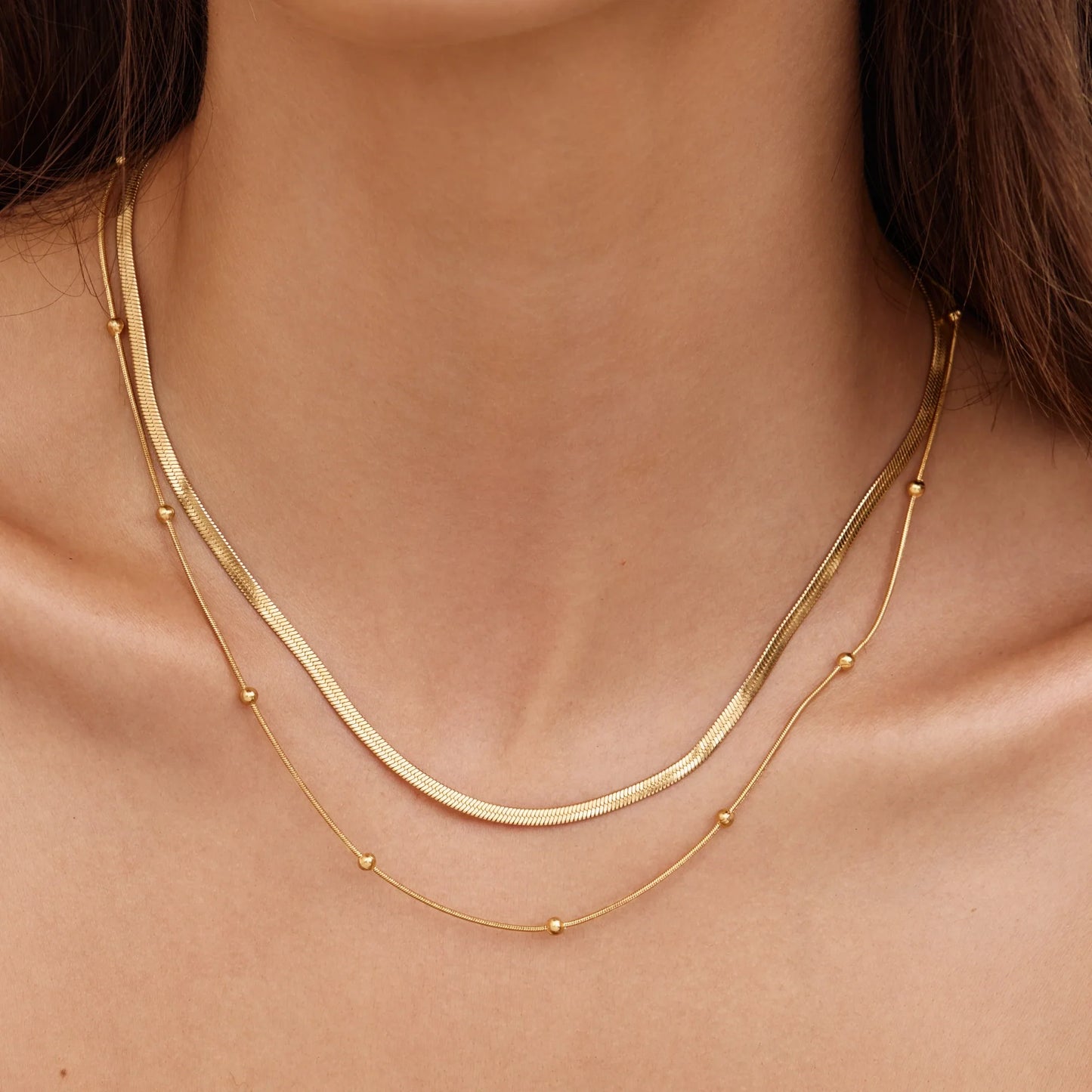 Snake & Satellite Chain Layered Necklace | Gold-Plated | Two-Chain Layer