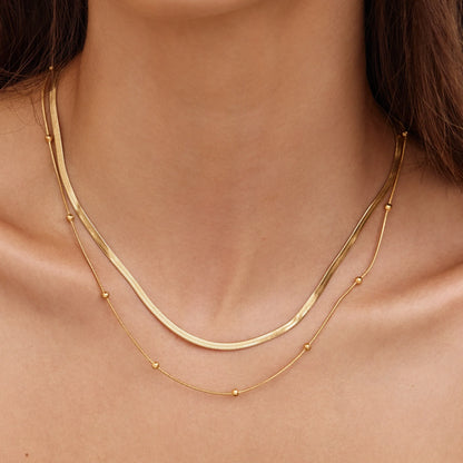Snake & Satellite Chain Layered Necklace | Gold-Plated | Two-Chain Layer