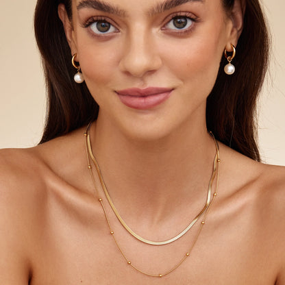 Snake & Satellite Chain Layered Necklace | Gold-Plated | Two-Chain Layer