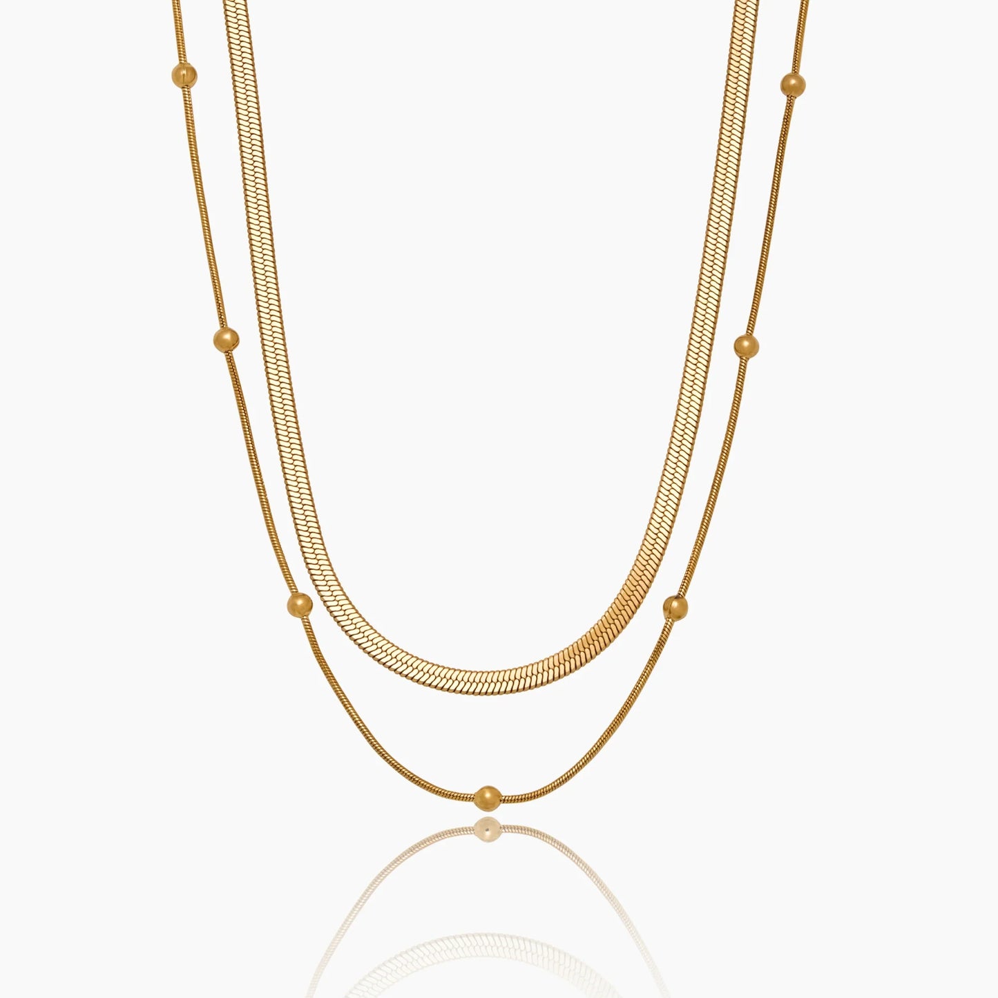 Snake & Satellite Chain Layered Necklace | Gold-Plated | Two-Chain Layer