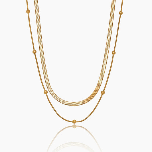 Snake & Satellite Chain Layered Necklace | Gold-Plated | Two-Chain Layer