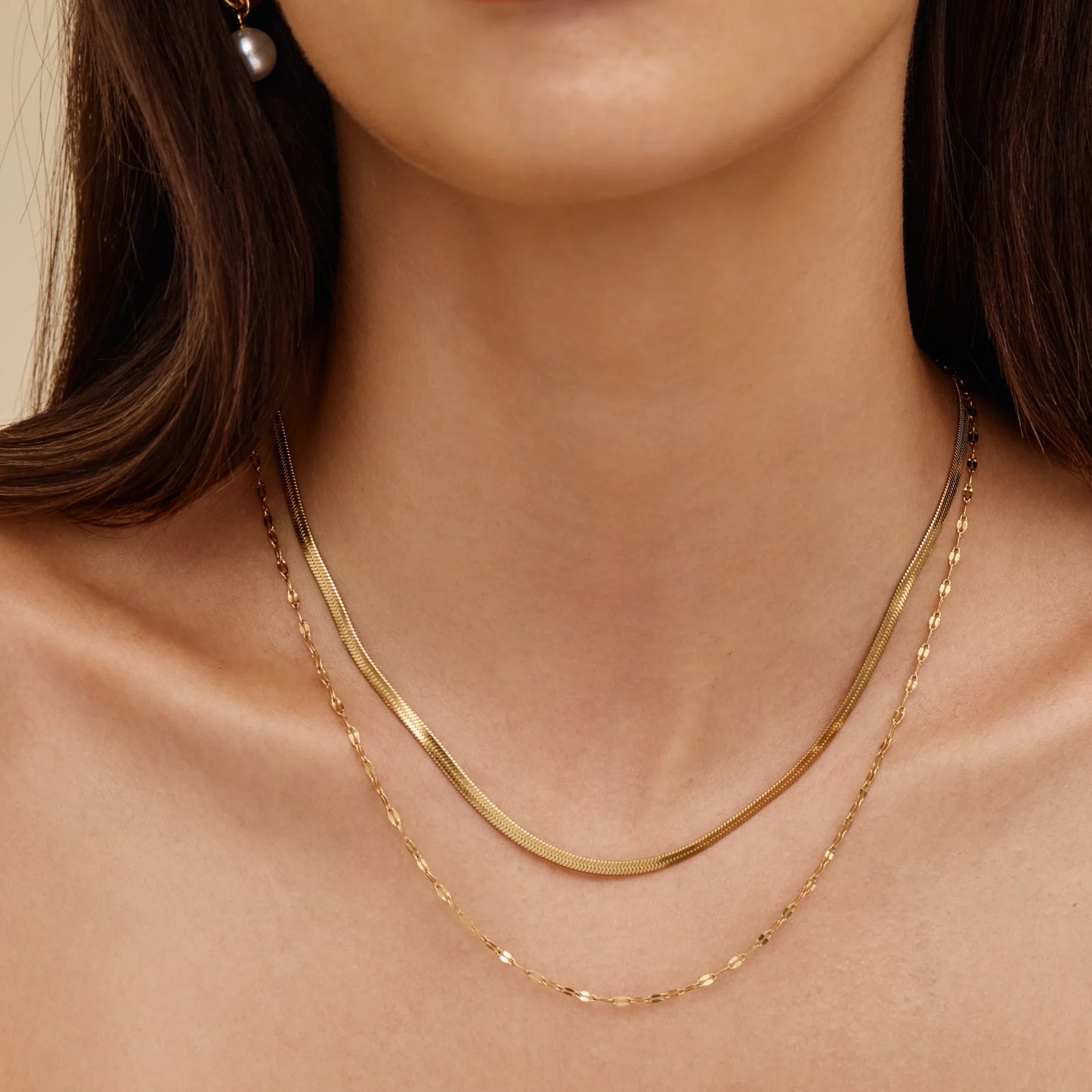 Snake & Sequin Chain Layered Necklace | Gold-Plated | Two-Chain Layer