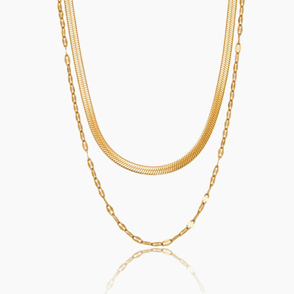 Snake & Sequin Chain Layered Necklace | Gold-Plated | Two-Chain Layer