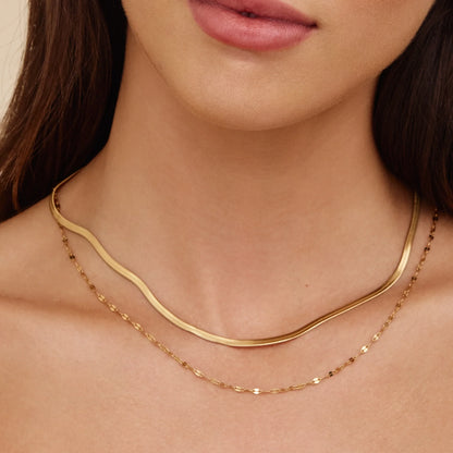 Snake & Sequin Chain Layered Necklace | Gold-Plated | Two-Chain Layer