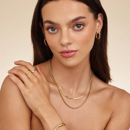 Herringbone & Rope Chain Layered Necklace | Gold-Plated | Two-Chain Layer