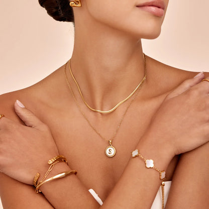 Mother of Pearl Initial Pendant Necklace | 18K Gold-Plated | 16mm MOP Pendant