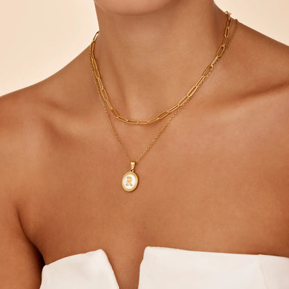 Mother of Pearl Initial Pendant Necklace | 18K Gold-Plated | 16mm MOP Pendant