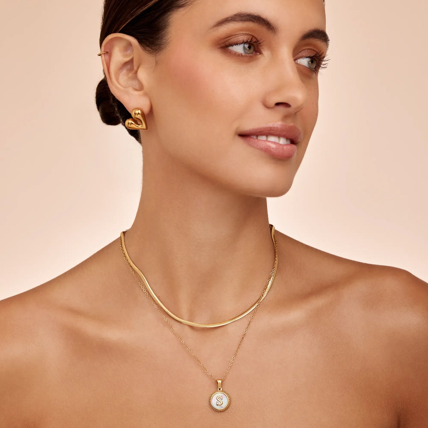 Mother of Pearl Initial Pendant Necklace | 18K Gold-Plated | 16mm MOP Pendant