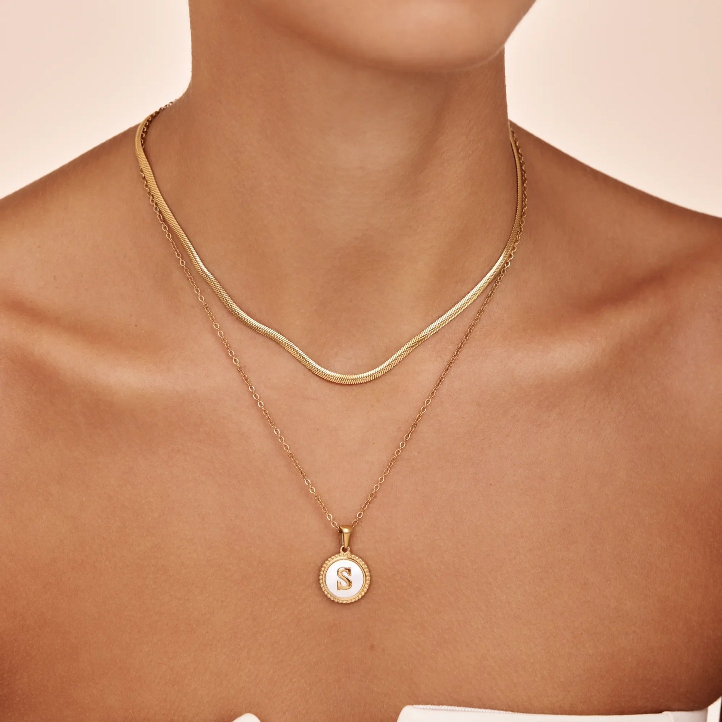 Mother of Pearl Initial Pendant Necklace | 18K Gold-Plated | 16mm MOP Pendant