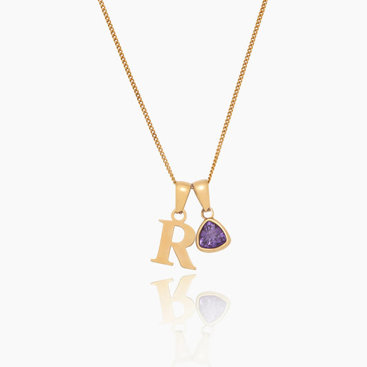 Initial Birthstone Charm Necklace | 18K Gold-Plated | Letter & Birth Month Stone