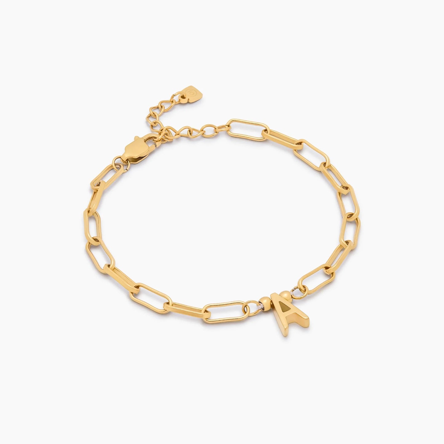 Paperclip Initial Charm Bracelet | 18K Gold-Plated | Engraved Initial