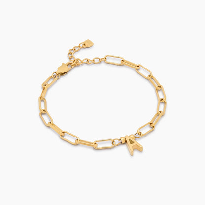 Paperclip Initial Charm Bracelet | 18K Gold-Plated | Engraved Initial
