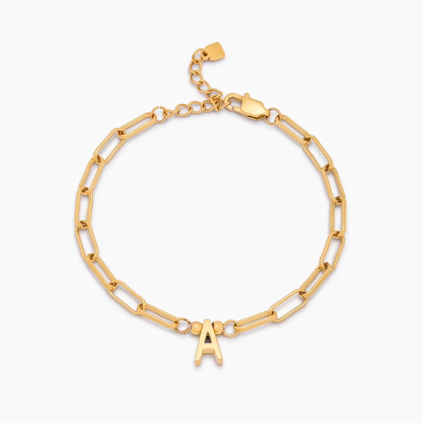 Paperclip Initial Charm Bracelet | 18K Gold-Plated | Engraved Initial