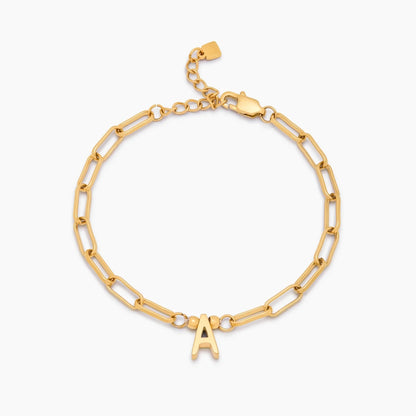 Paperclip Initial Charm Bracelet | 18K Gold-Plated | Engraved Initial