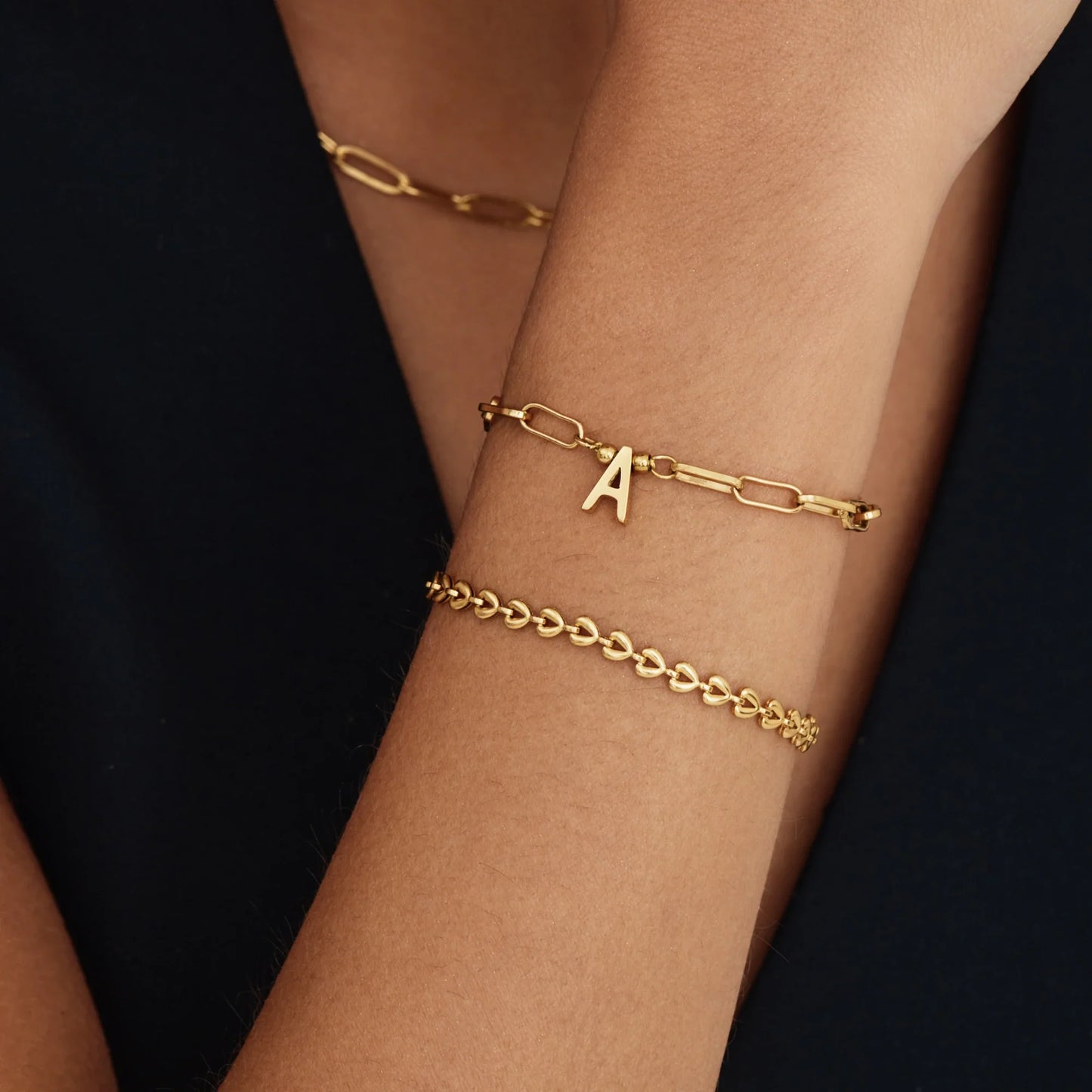 Paperclip Initial Charm Bracelet | 18K Gold-Plated | Engraved Initial