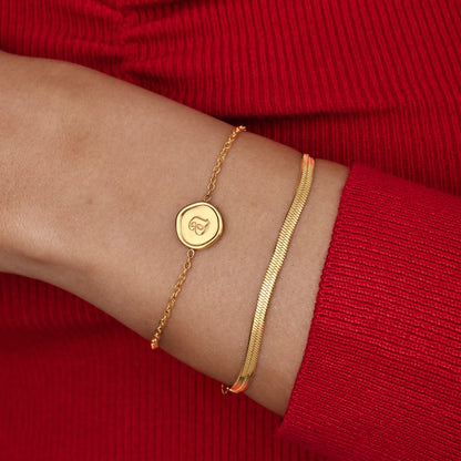 Initial Stamp Bracelet | 18K Gold-Plated | Wax Seal Initial Charm