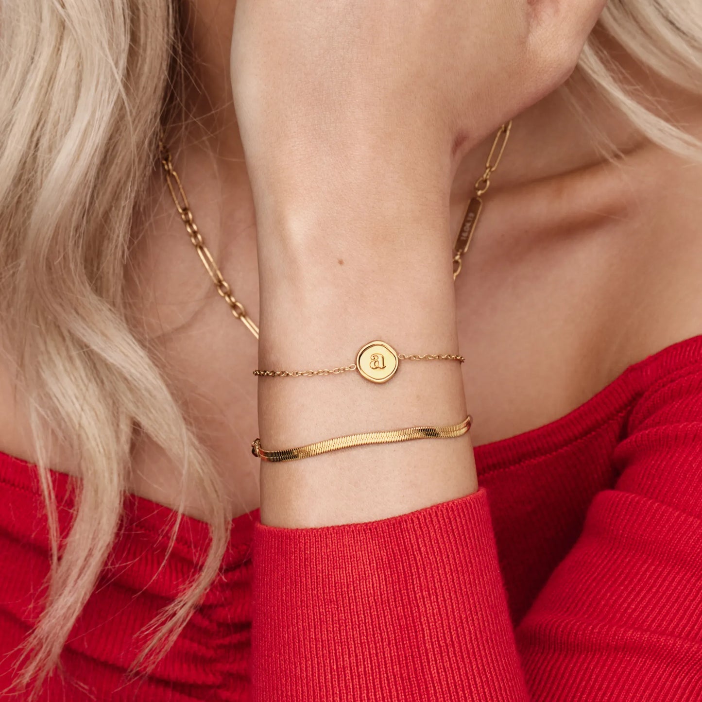 Initial Stamp Bracelet | 18K Gold-Plated | Wax Seal Initial Charm