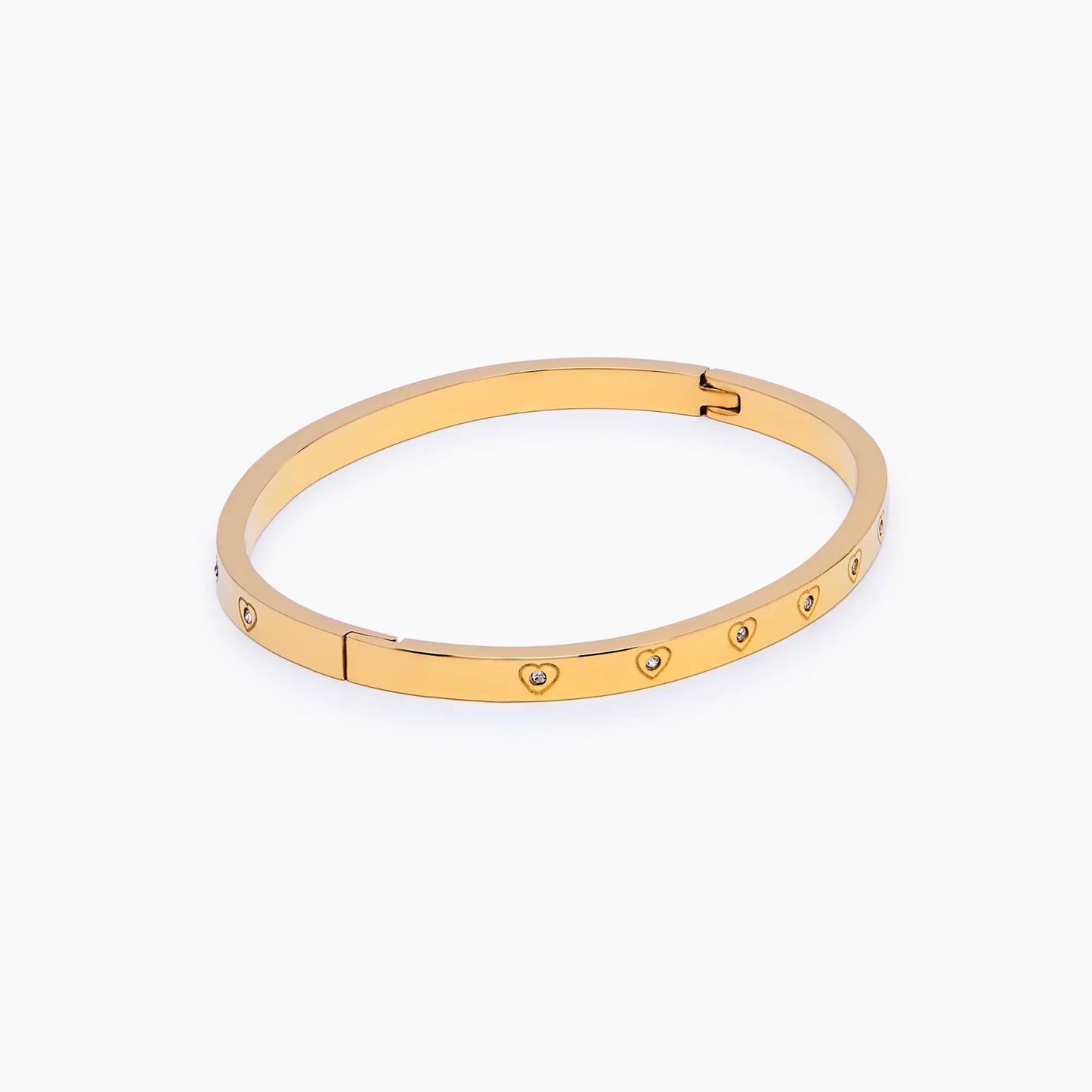 Crystal Heart Bangle | Gold-Plated | Heart-Set Stones, 57mm Bangle
