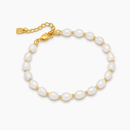 Luna Pearl Bracelet | Gold-Plated | Freshwater Pearls & Gold Beads