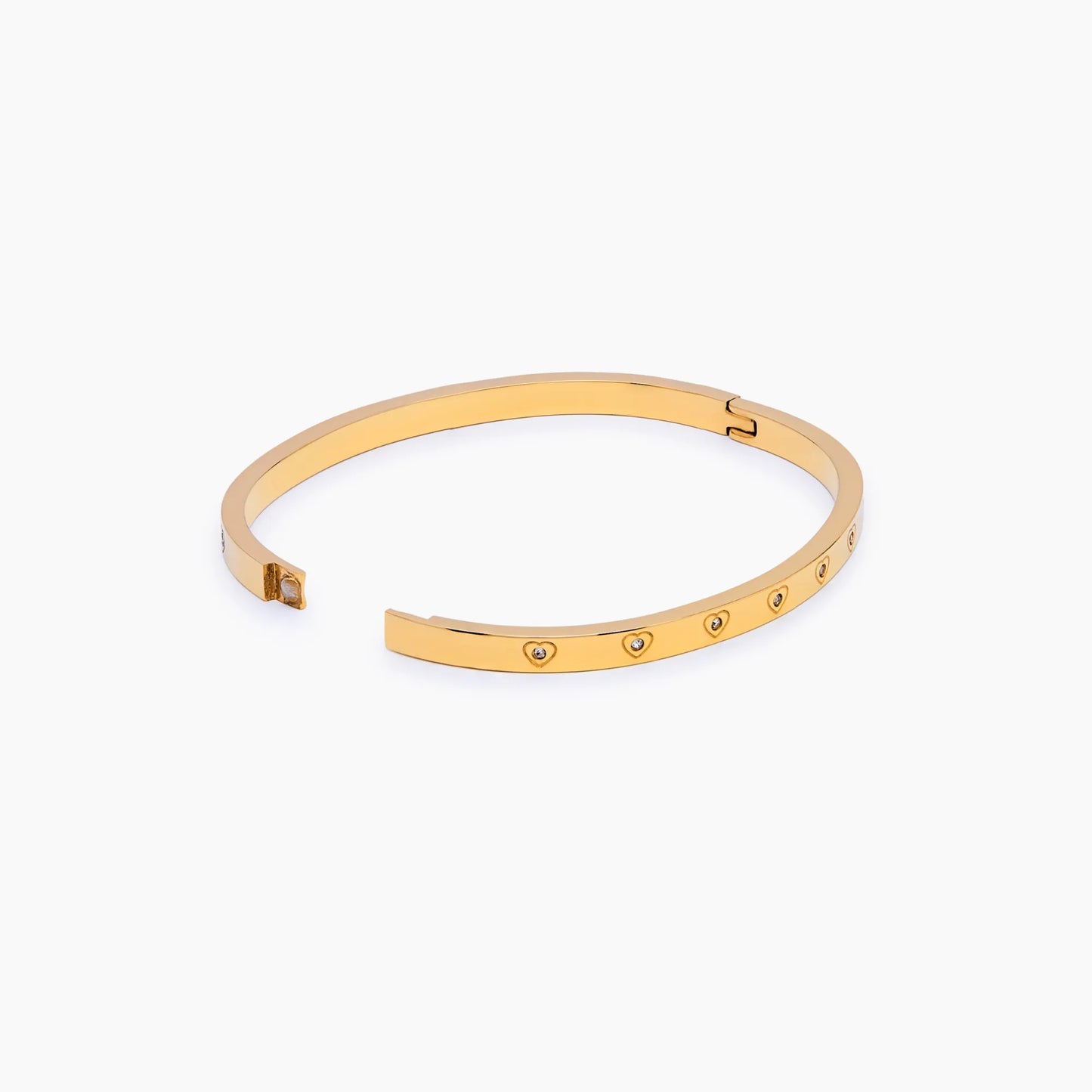 Crystal Heart Bangle | Gold-Plated | Heart-Set Stones, 57mm Bangle