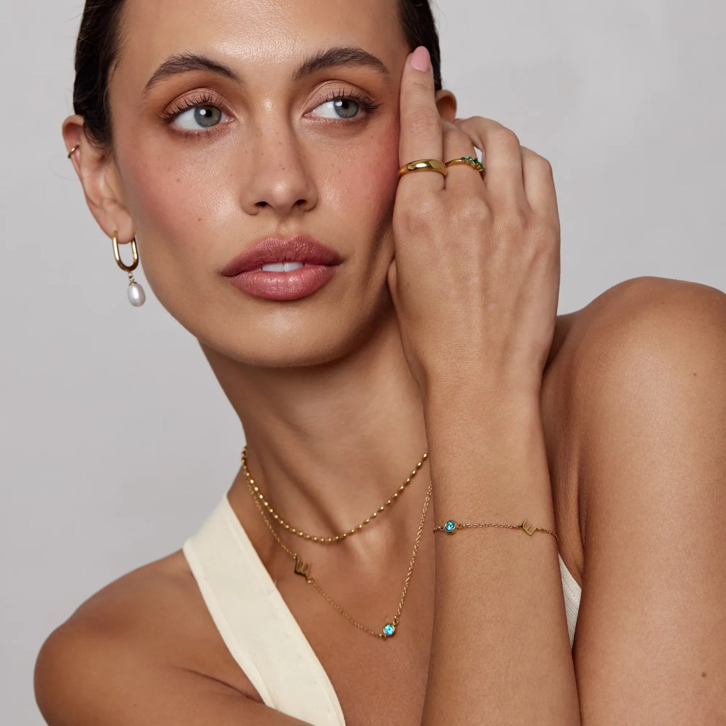 Side-Set Initial Birthstone Bracelet | Gold-Plated | Initial & Birthstone