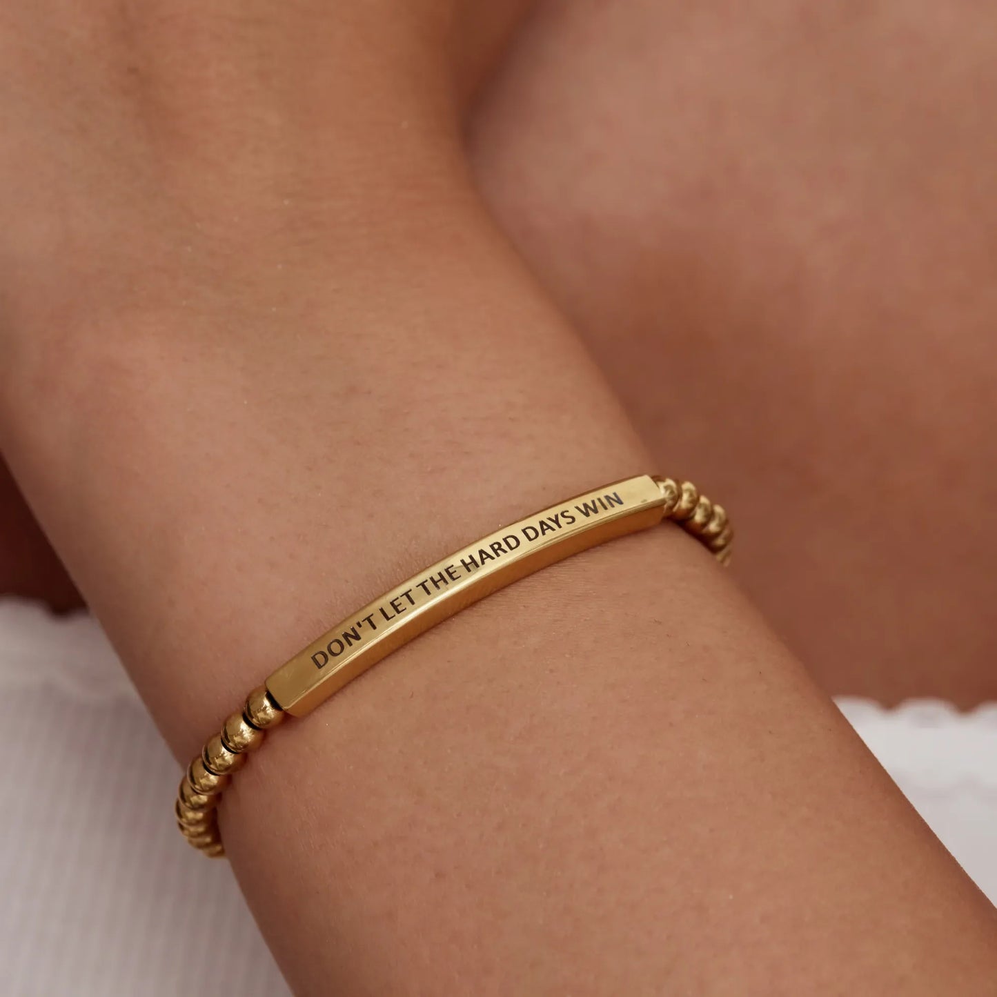 Don't Let The Hard Days Win Beaded Bracelet | 18K Gold-Plated | Engraved Message