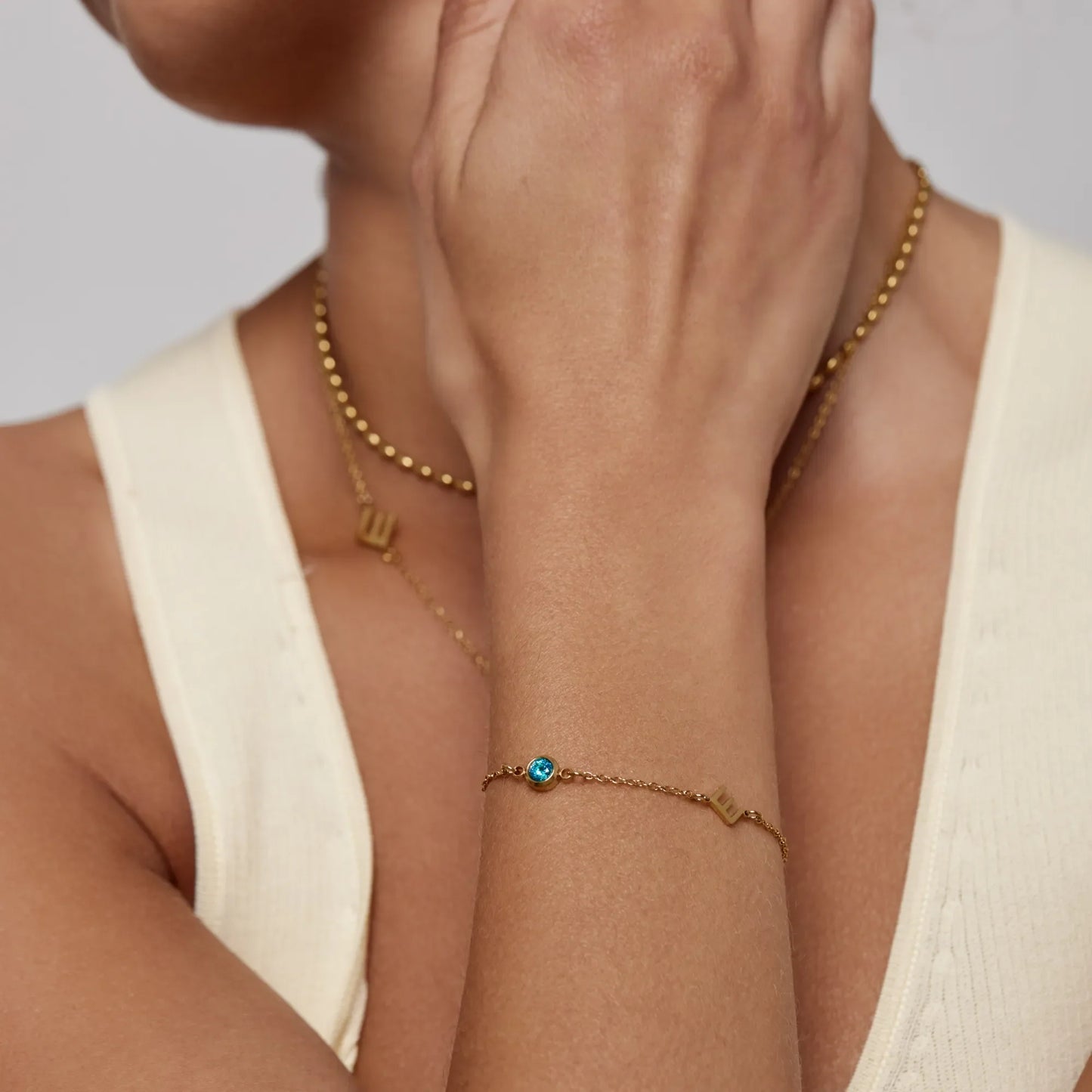 Side-Set Initial Birthstone Bracelet | Gold-Plated | Initial & Birthstone