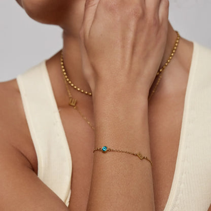 Side-Set Initial Birthstone Bracelet | Gold-Plated | Initial & Birthstone