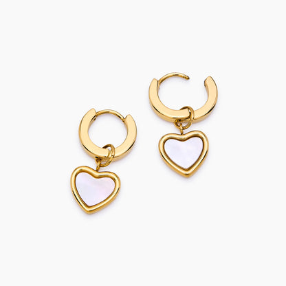 Olivia Heart Huggies | Gold-Plated | White Quartz Heart Pendant