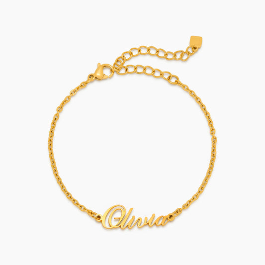 Signature Name Bracelet | 18K Gold-Plated | Custom Script, 6-Inch Adjustable Chain