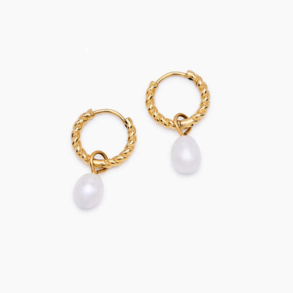 Mini Twisted Pearl Hoops | 18K Gold-Plated | Freshwater Pearl Drop