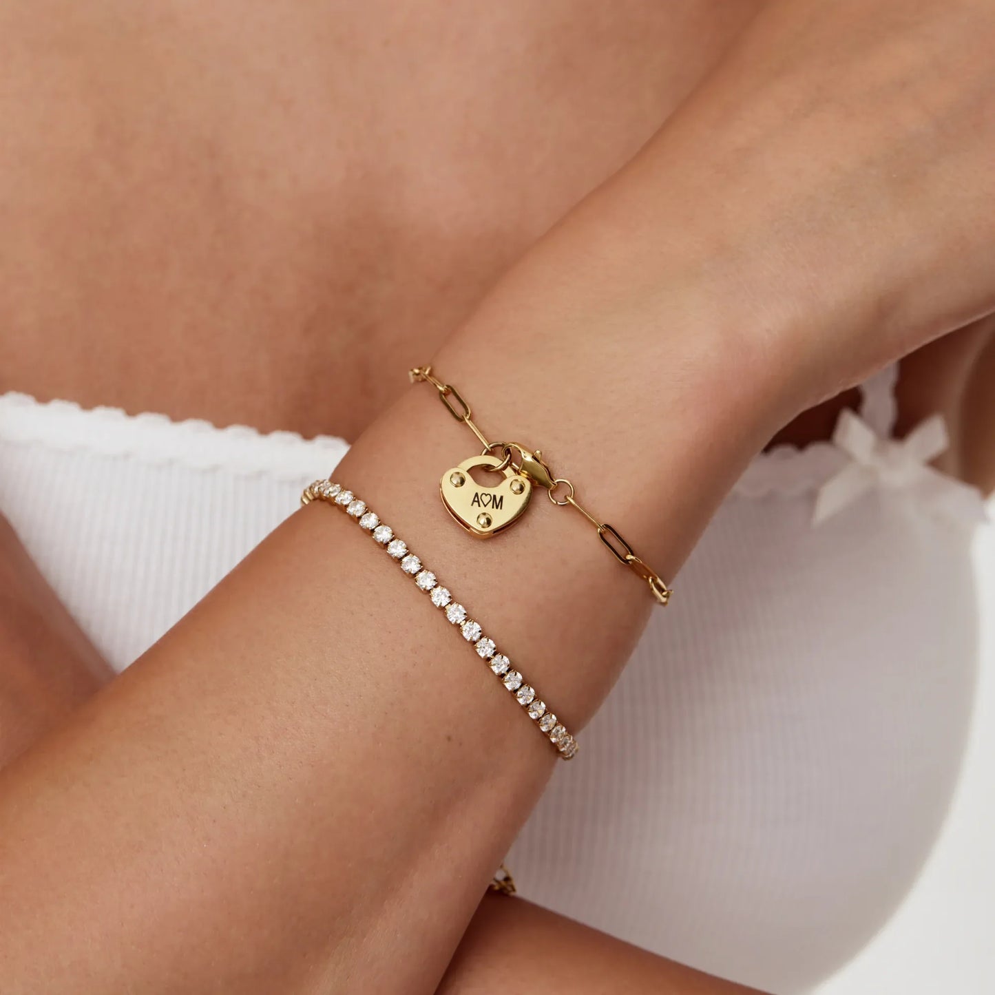 Heart Lock Initial Bracelet | Gold-Plated | Up to 3 Initials, Heart Lock Charm