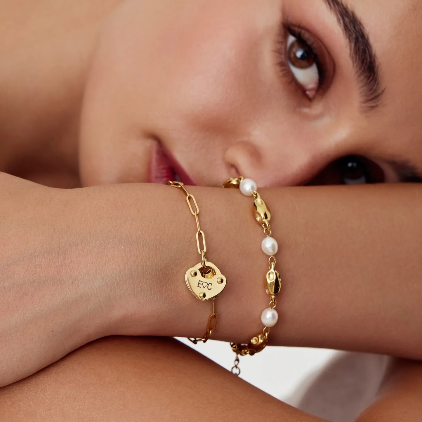 Heart Lock Initial Bracelet | Gold-Plated | Up to 3 Initials, Heart Lock Charm
