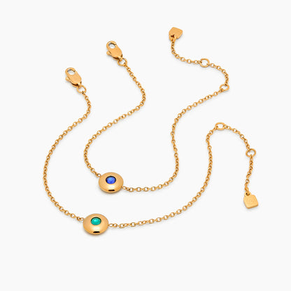 Mini Birthstone Charm Bracelet | 18K Gold-Plated | Bezel Birthstone Charm