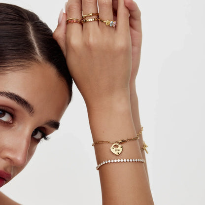 Heart Lock Initial Bracelet | Gold-Plated | Up to 3 Initials, Heart Lock Charm
