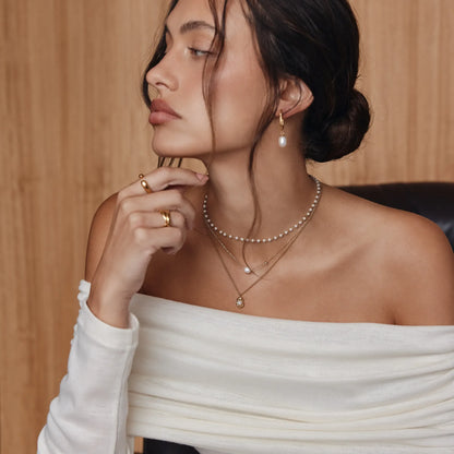 Luna Pearl Drop Necklace | Gold-Plated | Freshwater Pearl in Gold Cradle