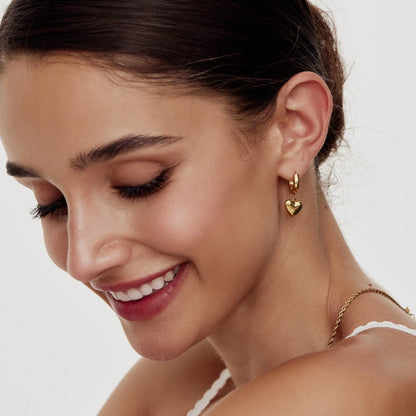 Puffy Heart Drop Huggies | 18K Gold-Plated Stainless Steel | 10mm x 9mm Heart