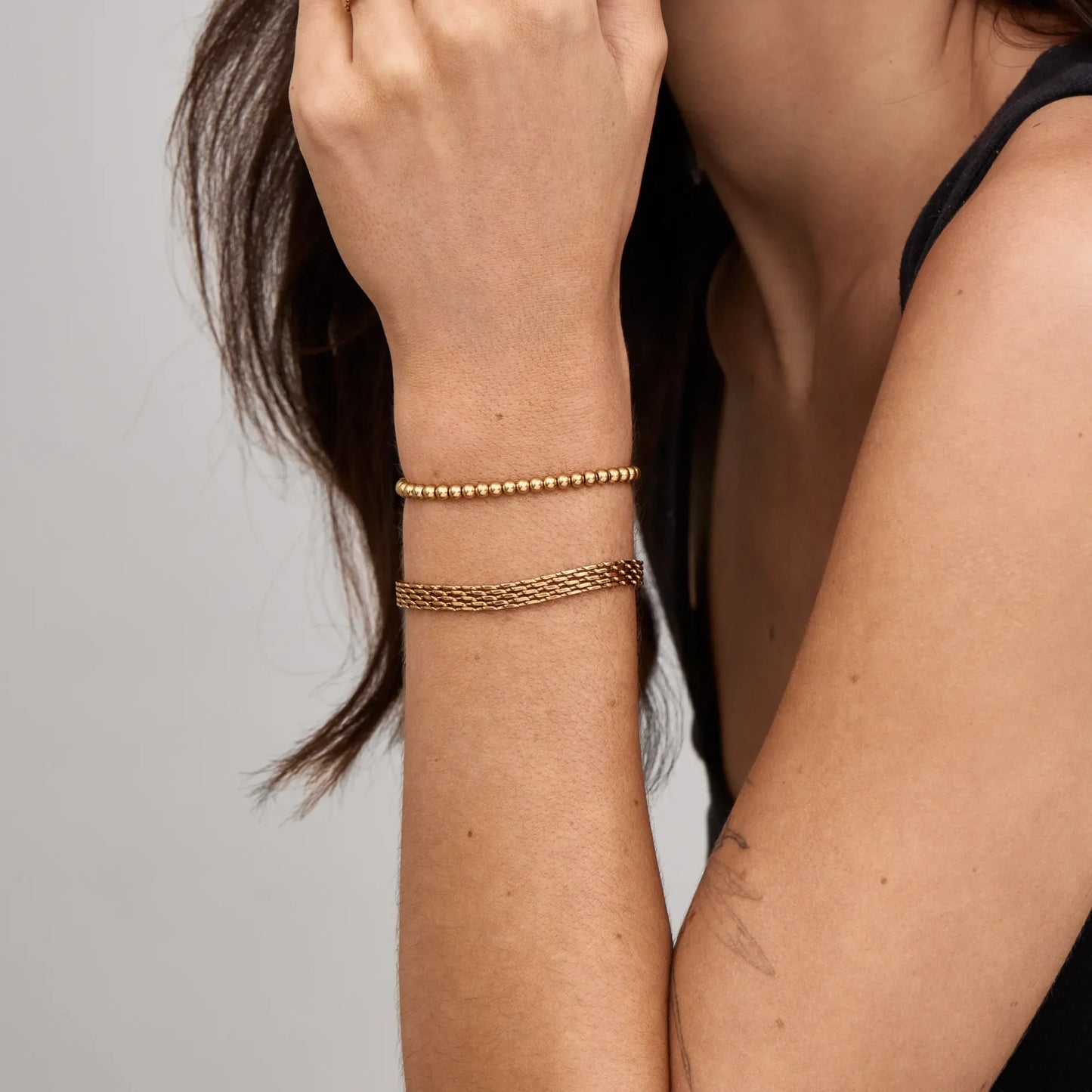 Gold Beaded Bracelet | Gold-Plated | 4mm Beads, 7"