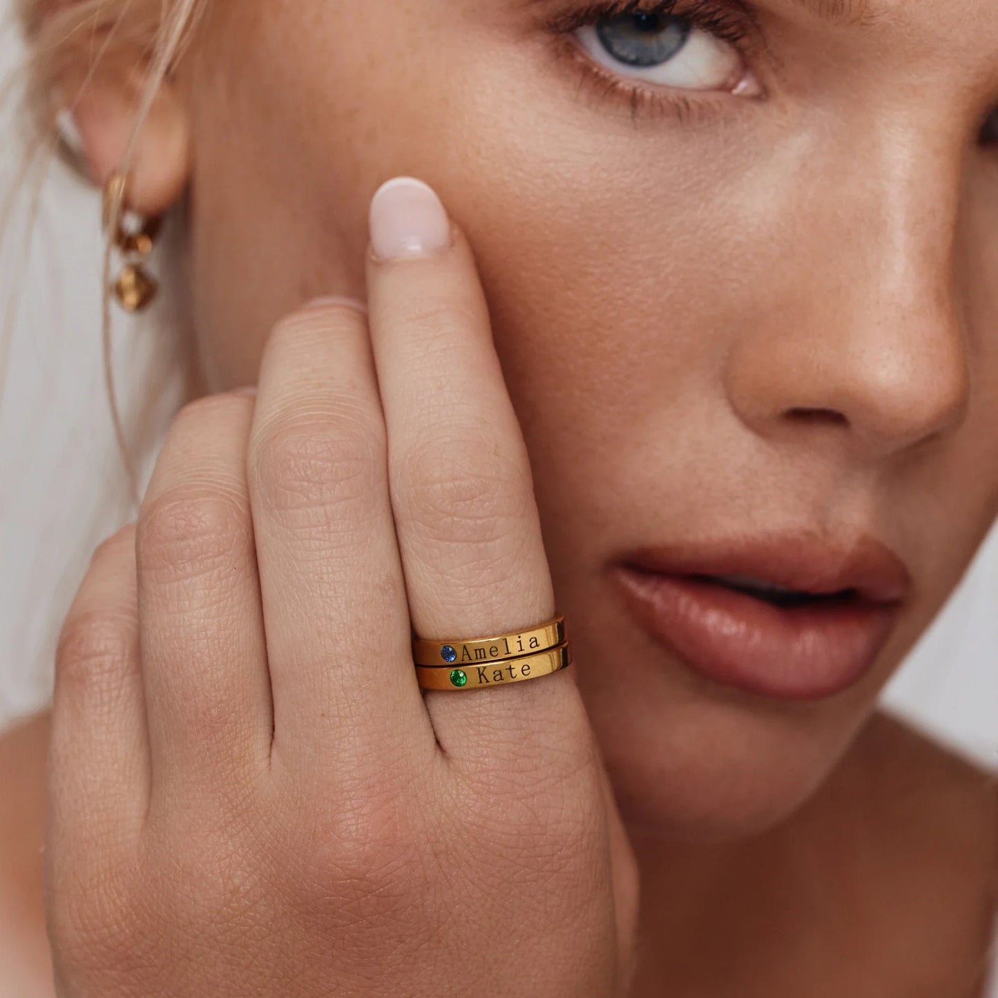 Stackable Birthstone Name Ring | Gold-Plated | Name + Birthstone Band