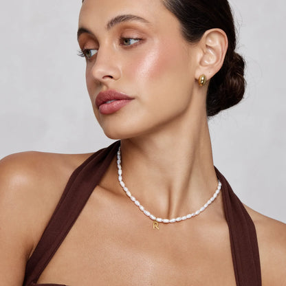 Statement Initial Pearl Necklace | Gold-Plated | Freshwater Pearls & Initial