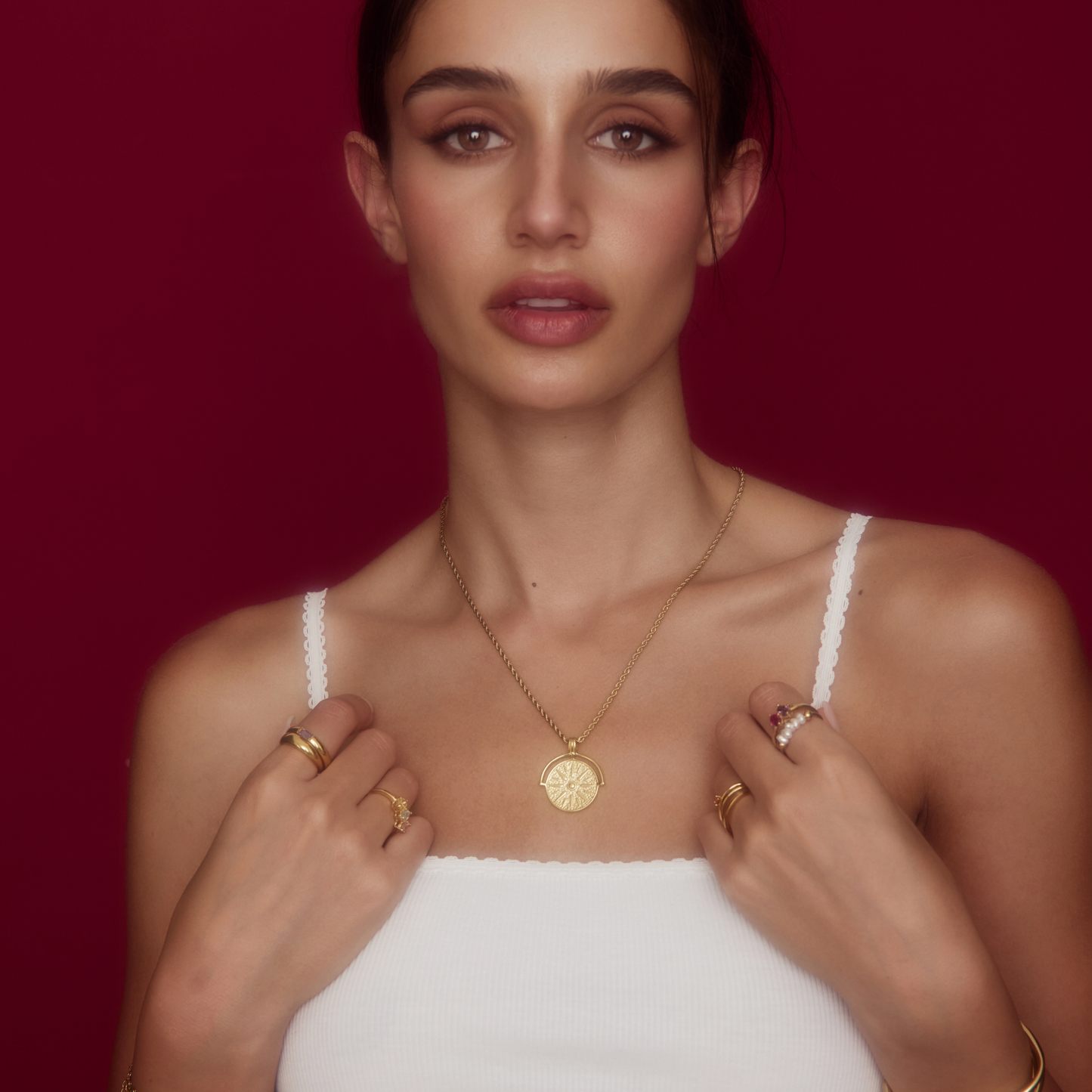 Compass Medallion Necklace | Gold-Plated | Round Compass Medallion Pendant