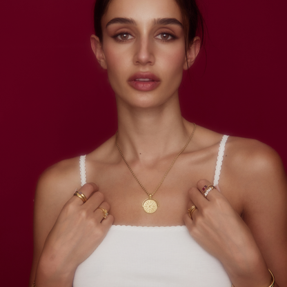 Compass Medallion Necklace | Gold-Plated | Round Compass Medallion Pendant