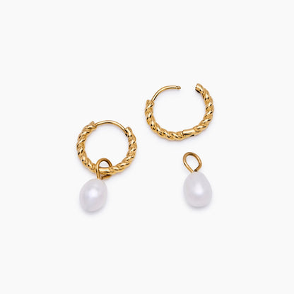 Mini Twisted Pearl Hoops | 18K Gold-Plated | Freshwater Pearl Drop