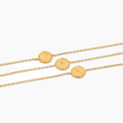 Initial Stamp Bracelet | 18K Gold-Plated | Wax Seal Initial Charm