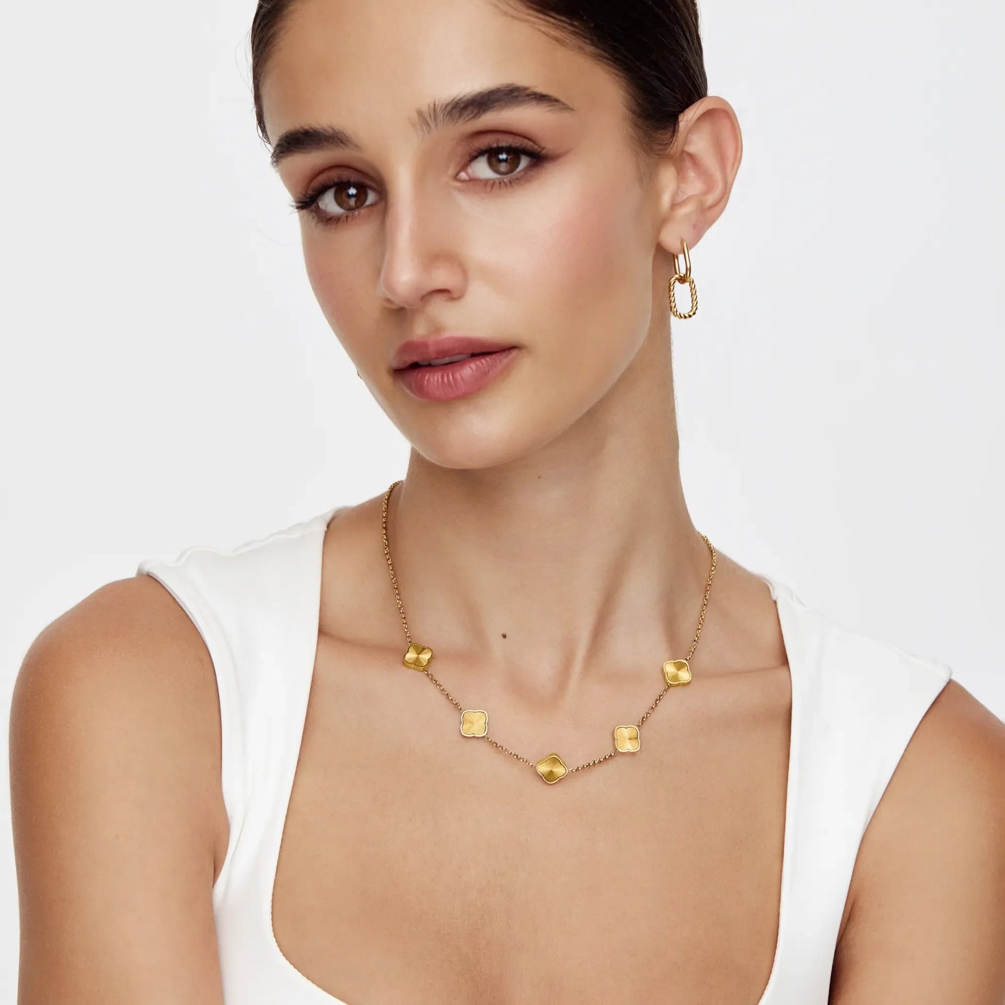 Sunburst Clover Necklace | Gold-Plated | Floral Clover Charms