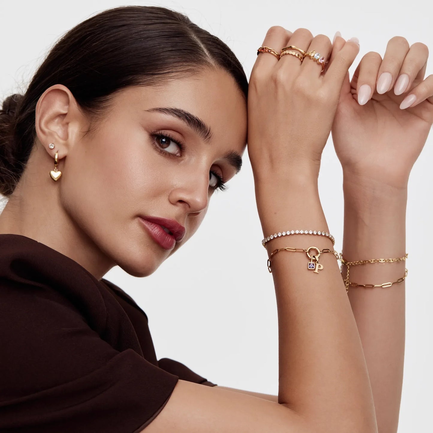 Paperclip Initial Birthstone Bracelet | 18K Gold-Plated | Initial & Stone