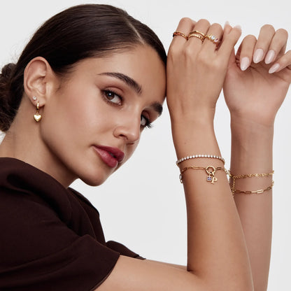 Paperclip Initial Birthstone Bracelet | 18K Gold-Plated | Initial & Stone
