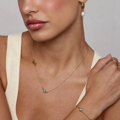 Side-Set Initial Birthstone Necklace | Gold-Plated | Off-Centre Initial & Stone