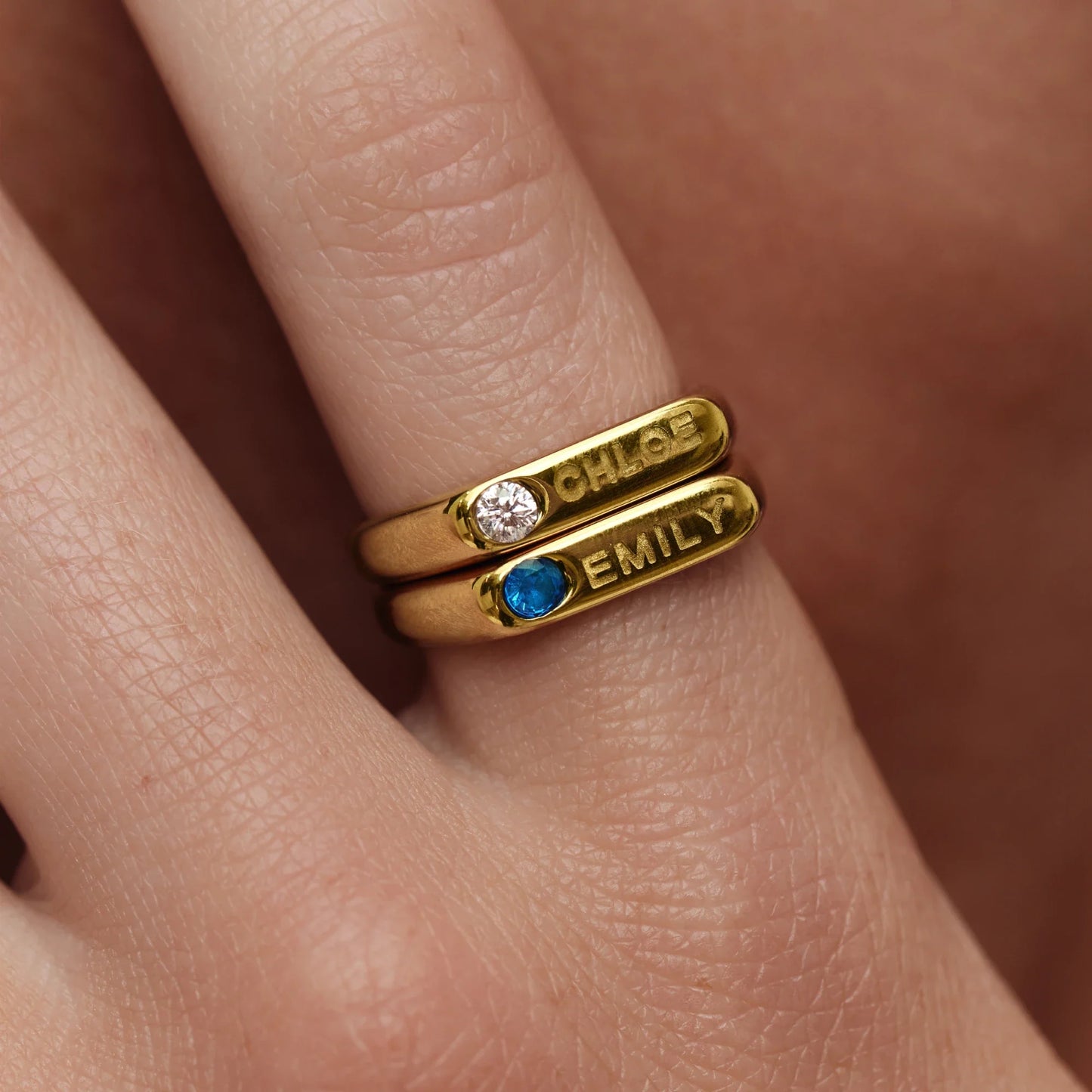 Birthstone Name Ring | Gold-Plated | Name Engraved & Bezel Birthstone