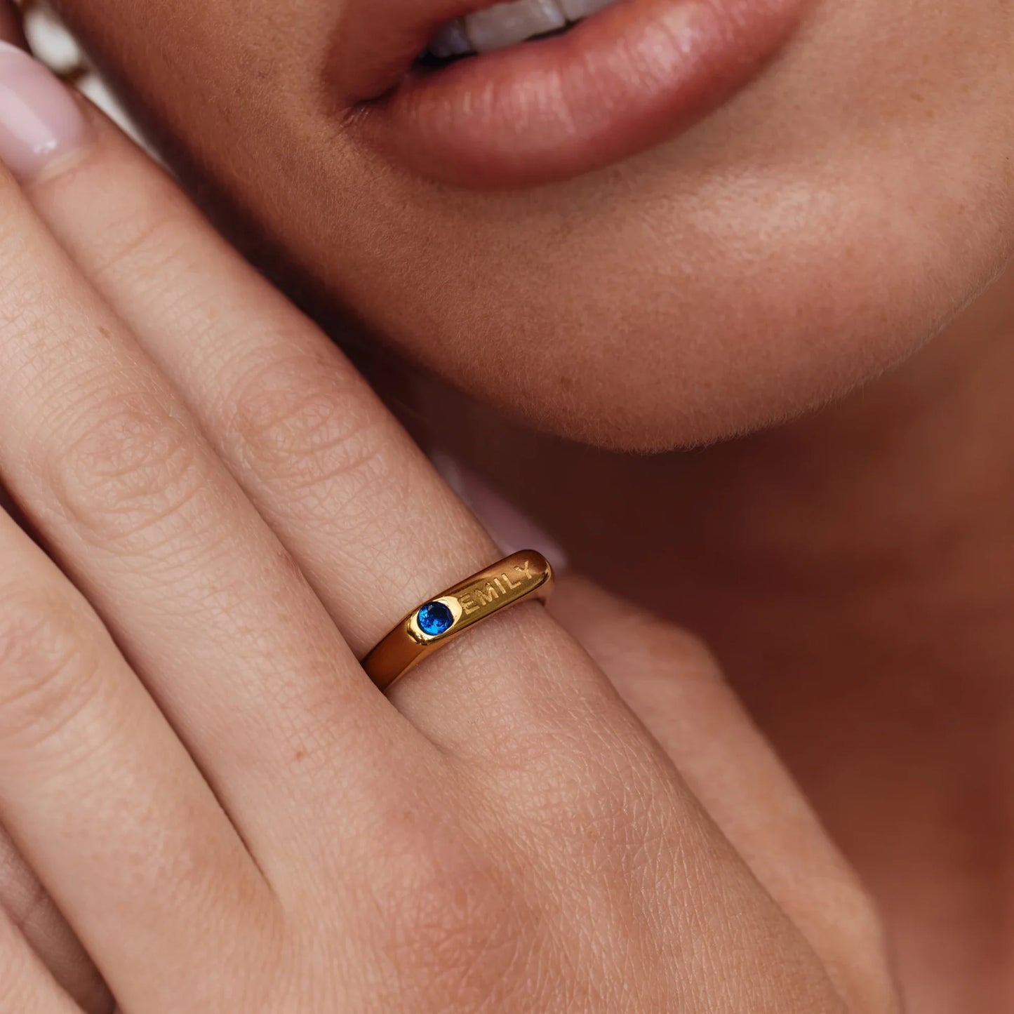 Birthstone Name Ring | Gold-Plated | Name Engraved & Bezel Birthstone